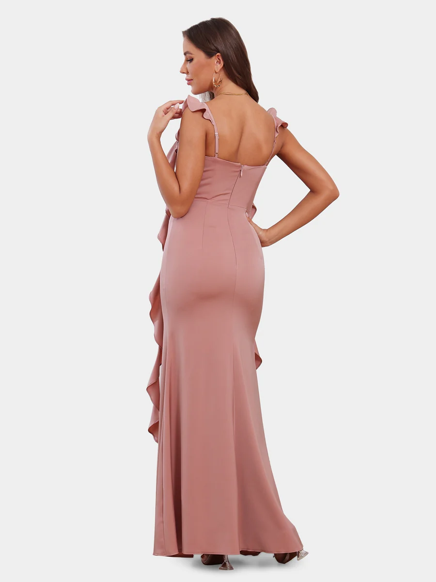 Sheath/Column Scoop Sleeveless Bridesmaid Dresses with Watteau Train - Image 5