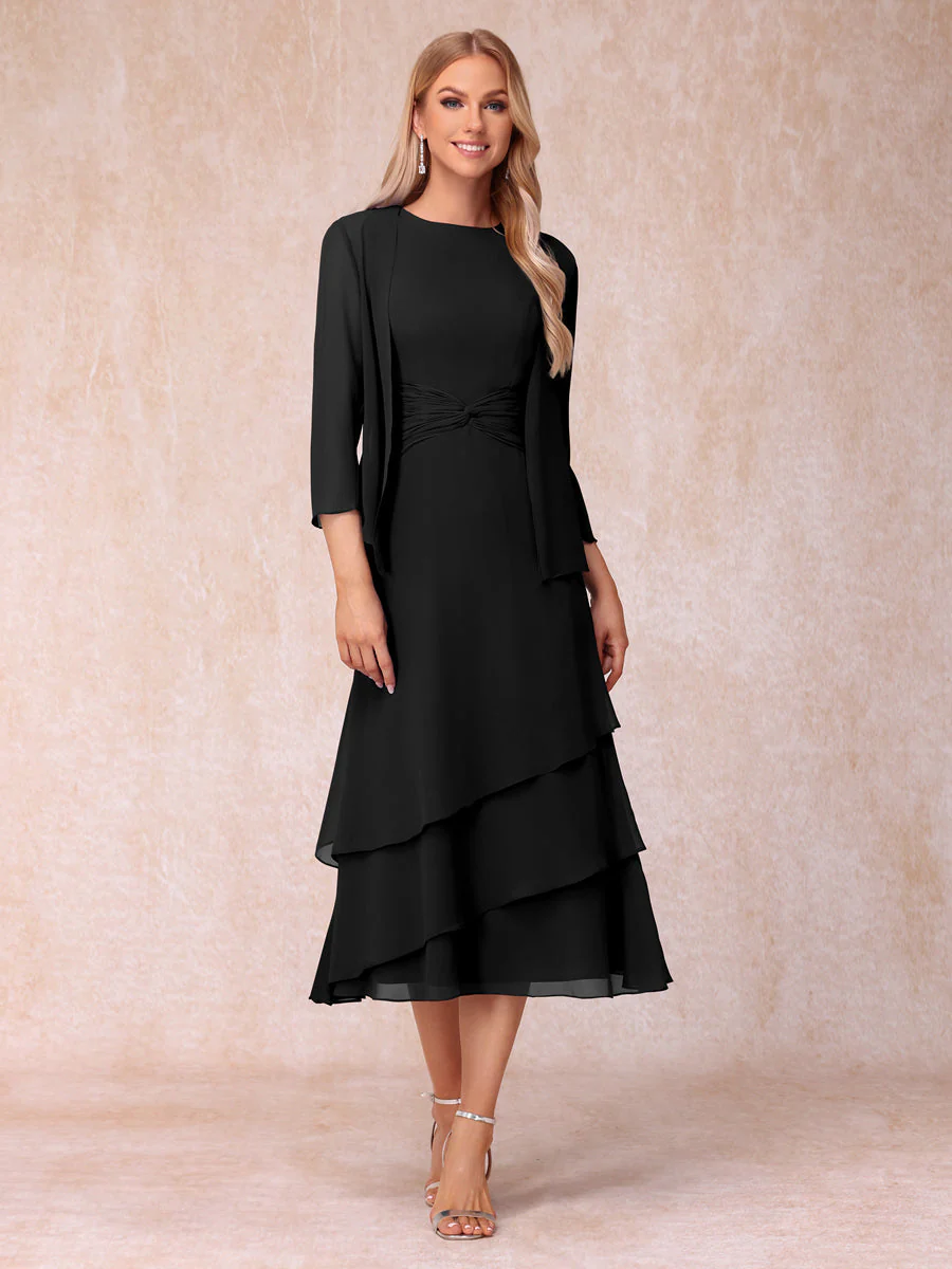 Sheath/Column Scoop Sleeveless Mother of the Bride Dresses with Ruched & Jacket - Image 19