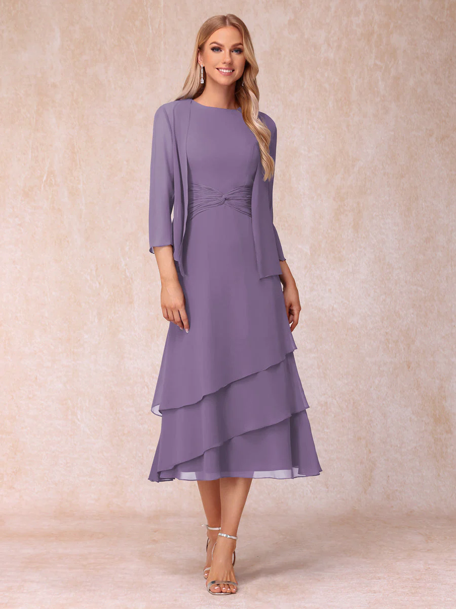 Sheath/Column Scoop Sleeveless Mother of the Bride Dresses with Ruched & Jacket - Image 41