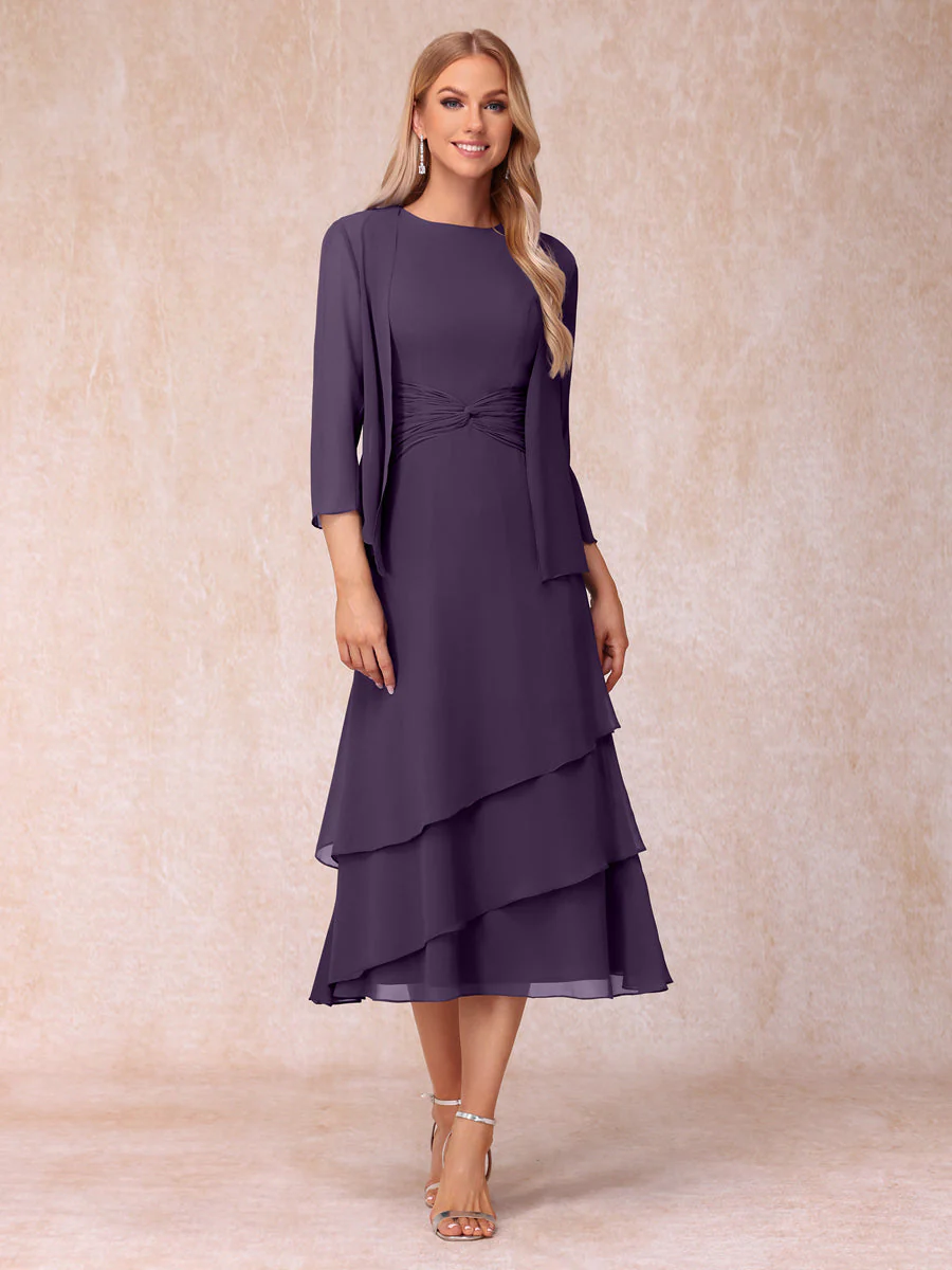 Sheath/Column Scoop Sleeveless Mother of the Bride Dresses with Ruched & Jacket - Image 46