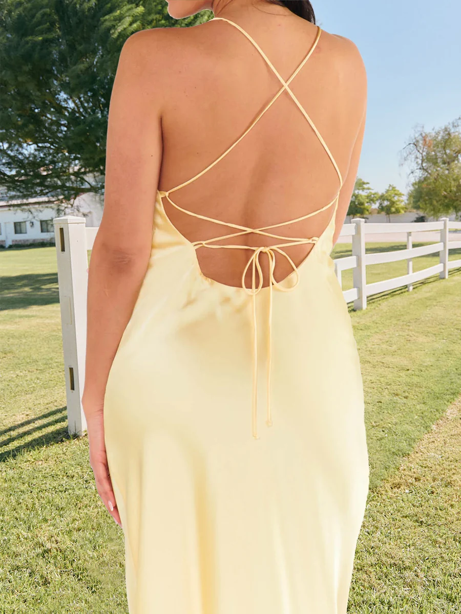 Sheath/Column Spaghetti Straps Floor-Length Lace-Up Bridesmaid Dresses - Image 3