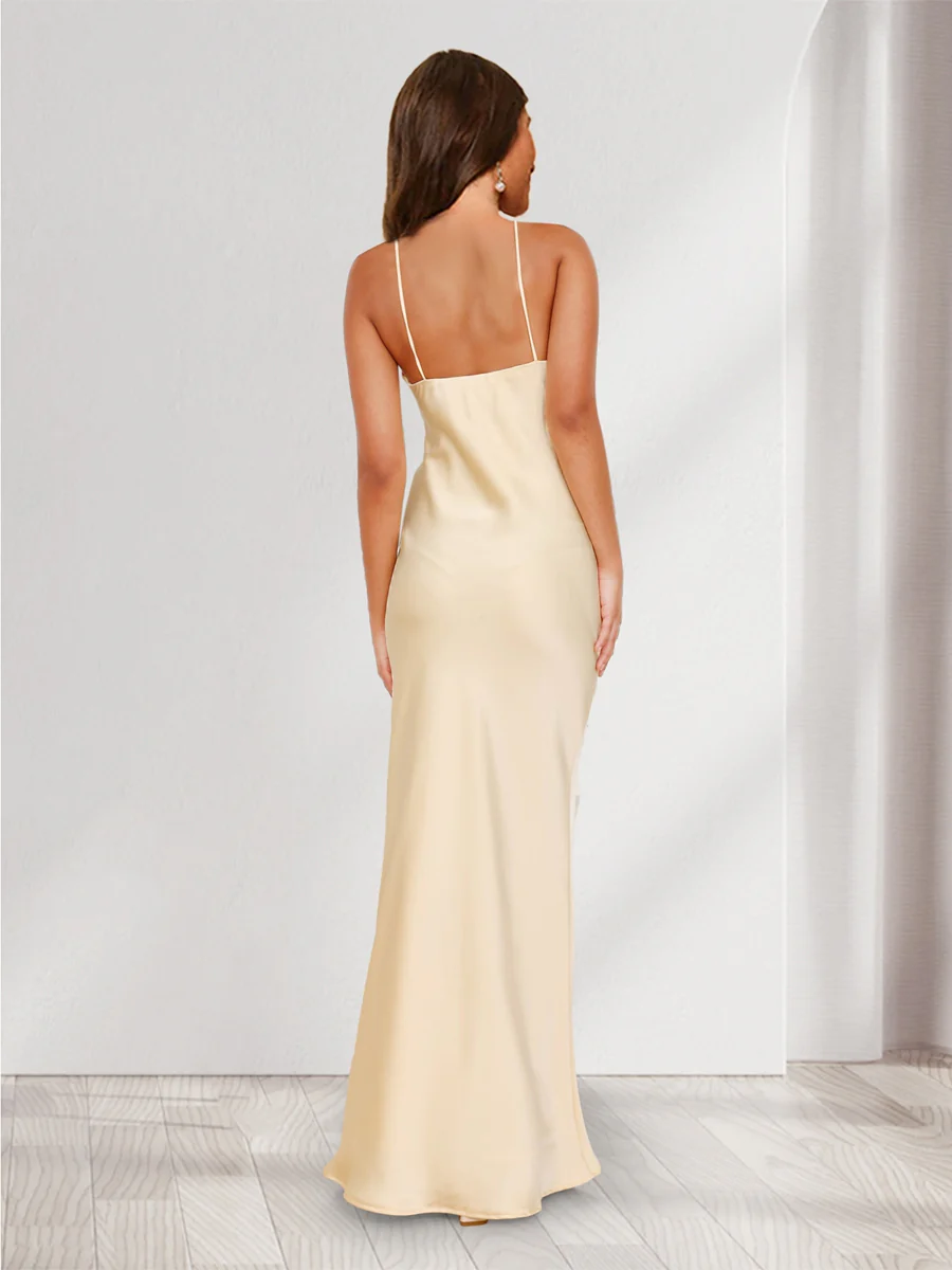 Sheath/Column Spaghetti Straps Floor-Length Minimalist Bridesmaid Dresses - Image 2