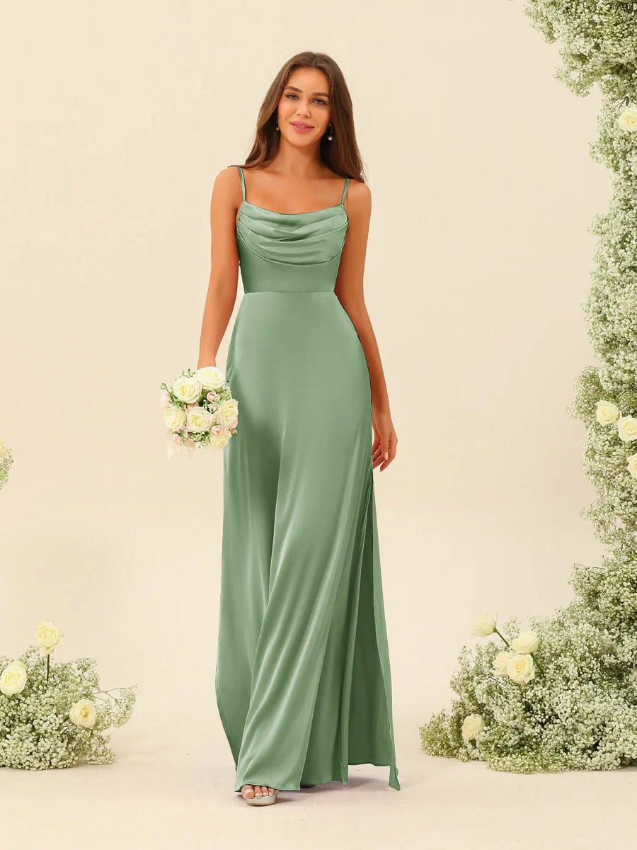Sheath/Column Spaghetti Straps Split Side Bridesmaid Dresses - Image 18