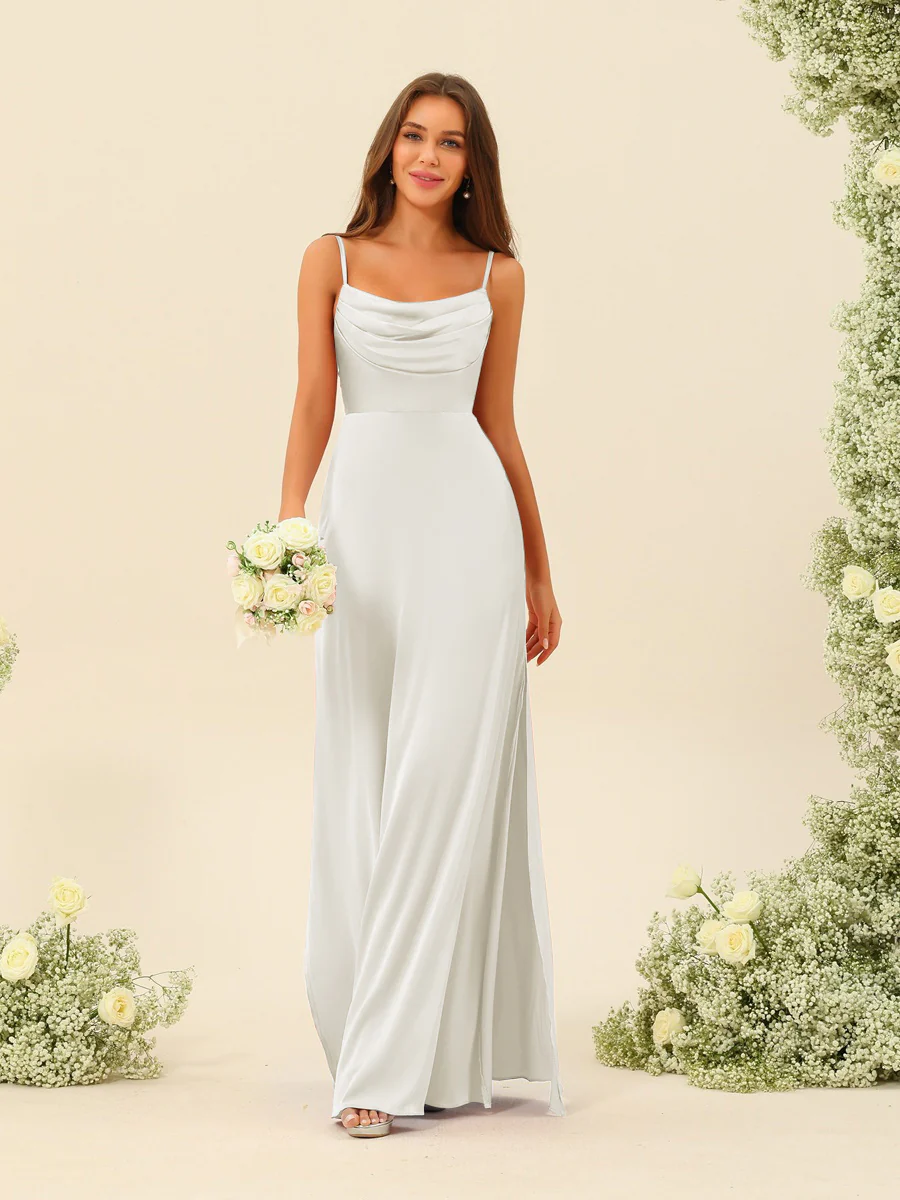Sheath/Column Spaghetti Straps Split Side Bridesmaid Dresses - Image 28