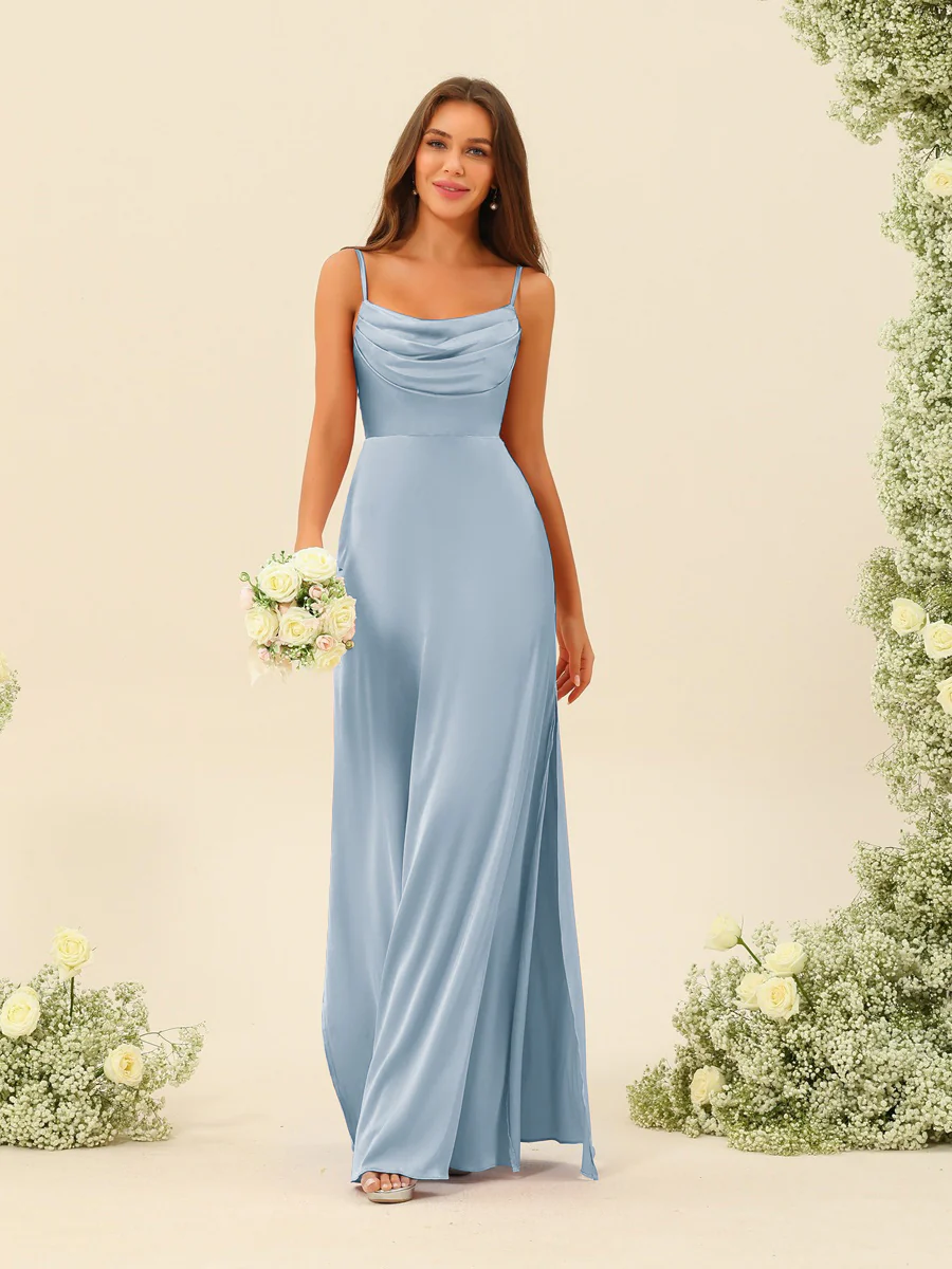 Sheath/Column Spaghetti Straps Split Side Bridesmaid Dresses - Image 29
