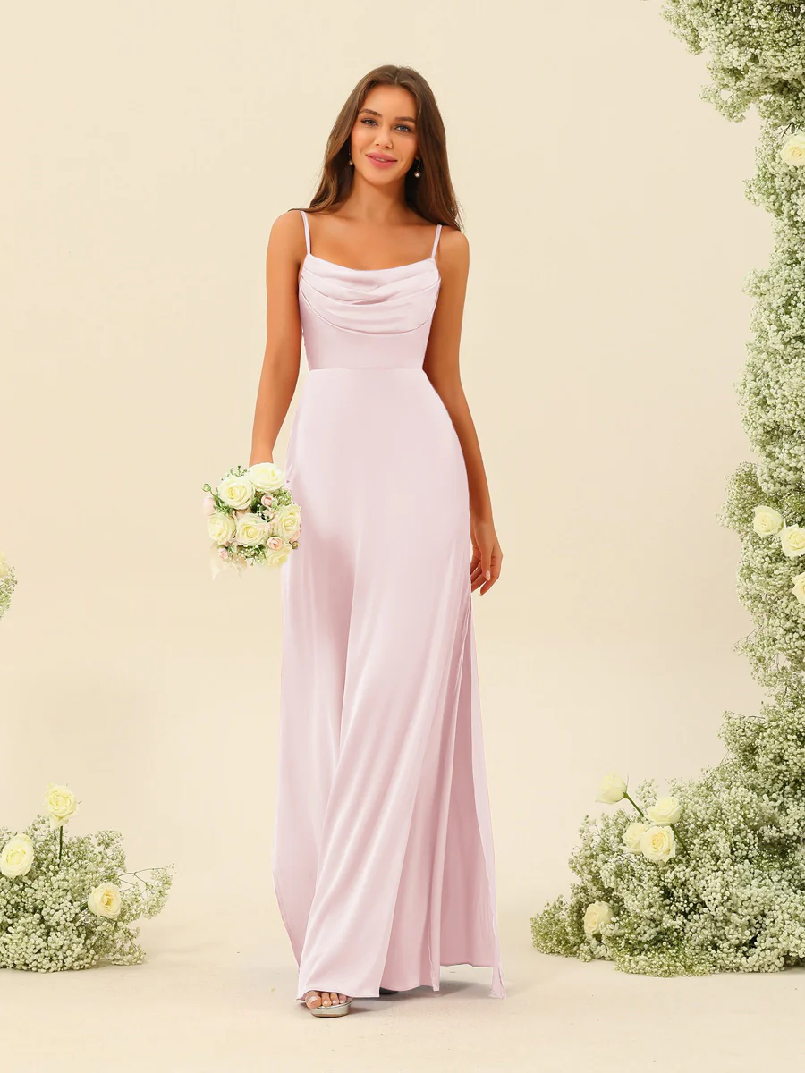 Sheath/Column Spaghetti Straps Split Side Bridesmaid Dresses - Image 33