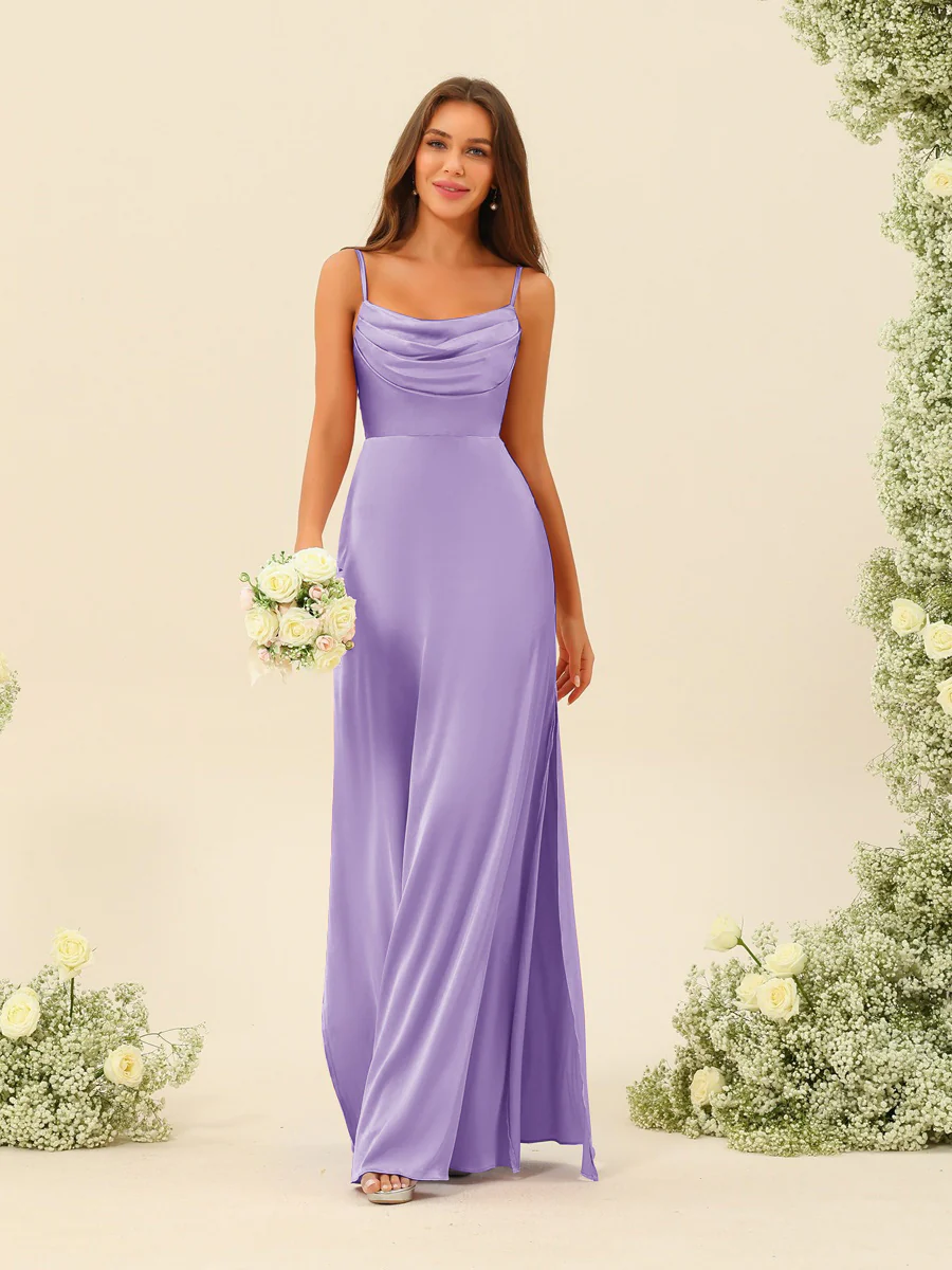 Sheath/Column Spaghetti Straps Split Side Bridesmaid Dresses - Image 34