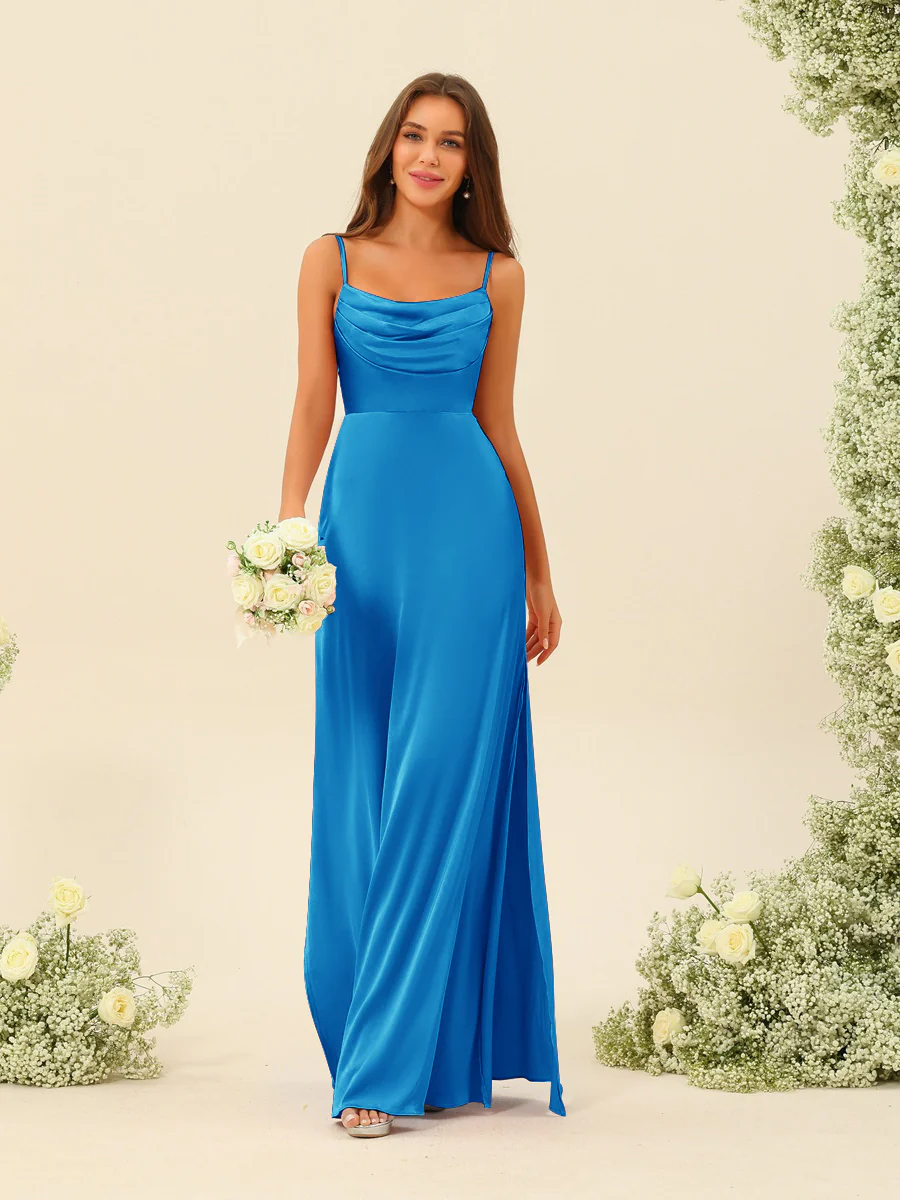 Sheath/Column Spaghetti Straps Split Side Bridesmaid Dresses - Image 41