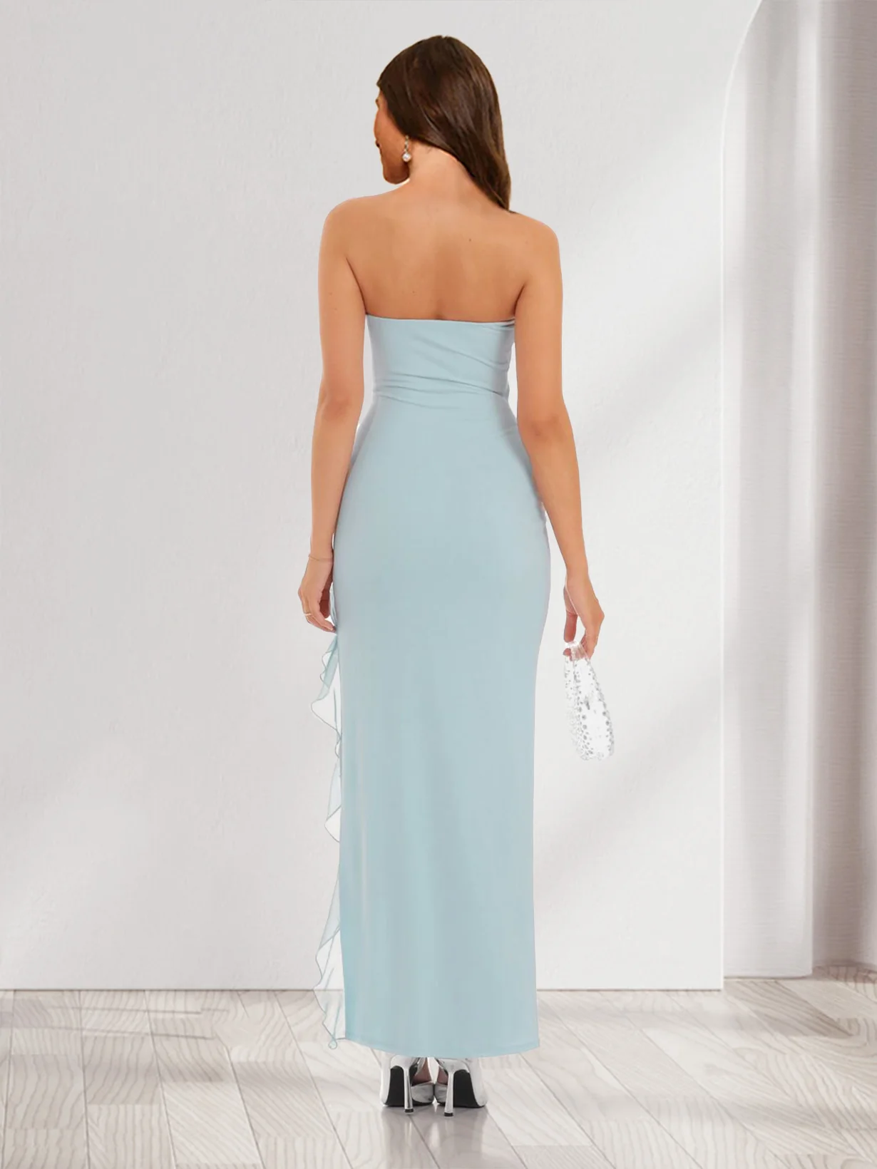 Sheath/Column Strapless Ruffle Slit Maxi Dresses Long Bridesmaid Dresses - Image 2