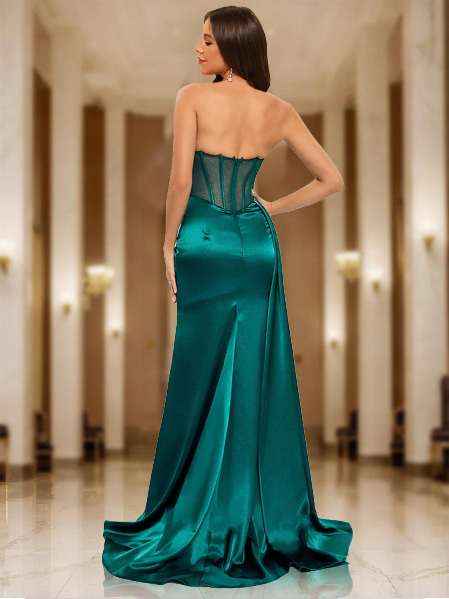 Sheath/Column Strapless Sleeveless Ruched Prom Dresses - Image 2