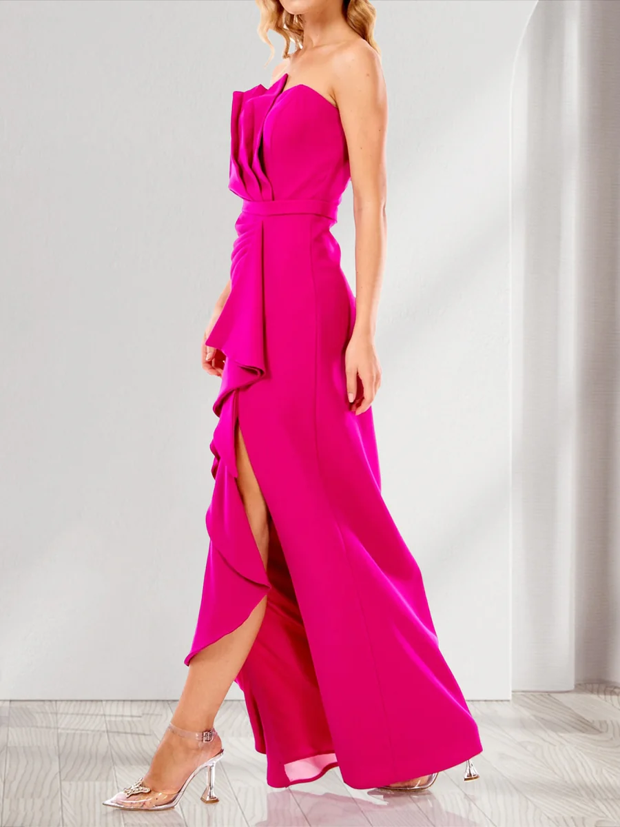 Sheath/Column Strapless Sleeveless Split Side Bridesmaid Dresses - Image 3
