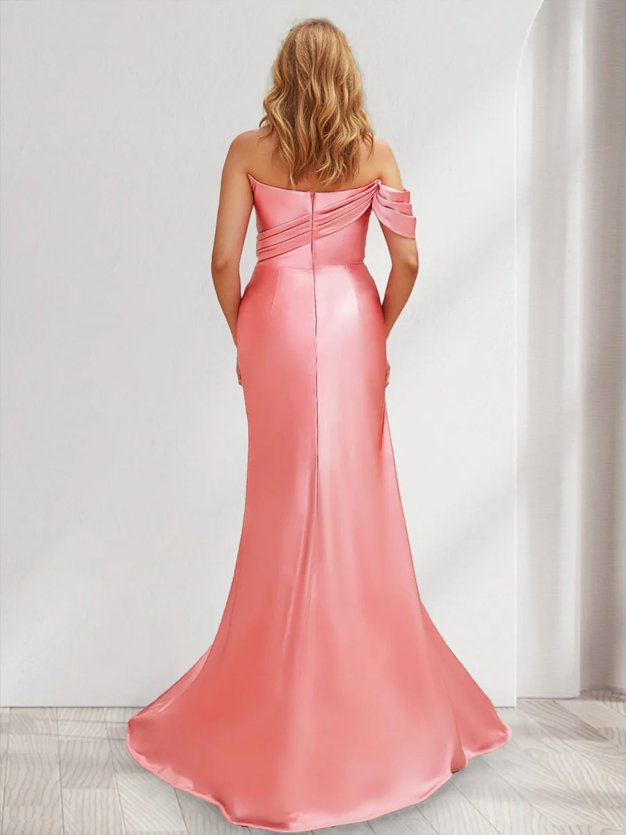 Sheath/Column Strapless Sleeveless Split Side Bridesmaid Dresses - Image 2