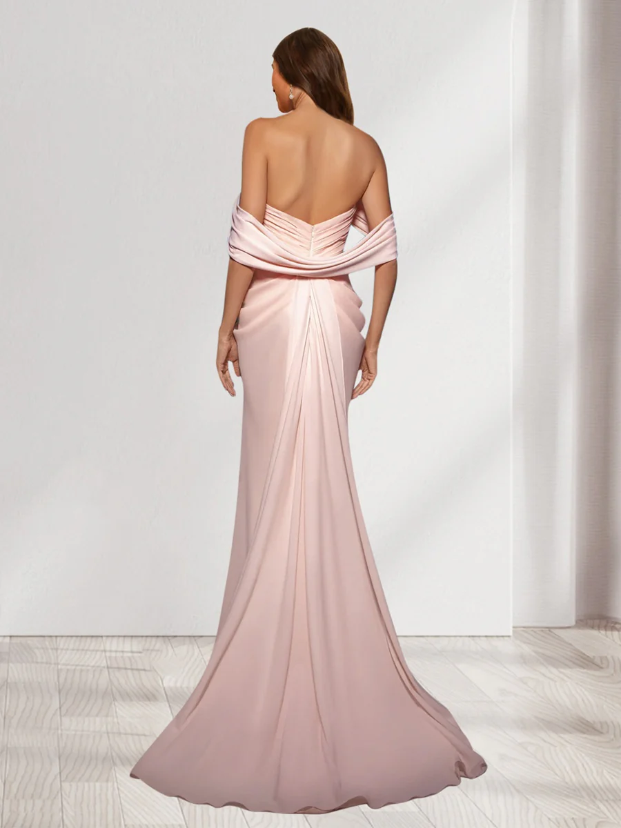 Sheath/Column Strapless Sleeveless Sweep Train Evening Dresses with Ruffles - Image 2