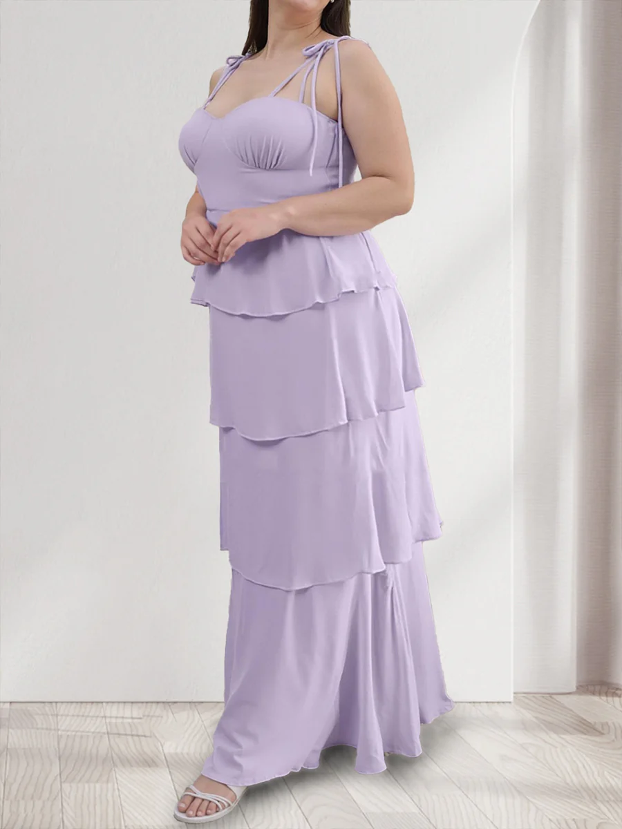 Sheath/Column Sweetheart Sleeveless Tiered Plus Size Bridesmaid Dresses - Image 3