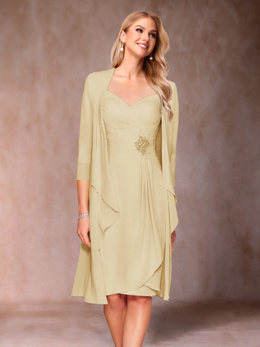 Sheath/Column V-Neck 3/4 Sleeves 2 Pieces Mother of the Bride Dresses with Ruched & Jacket - Image 11
