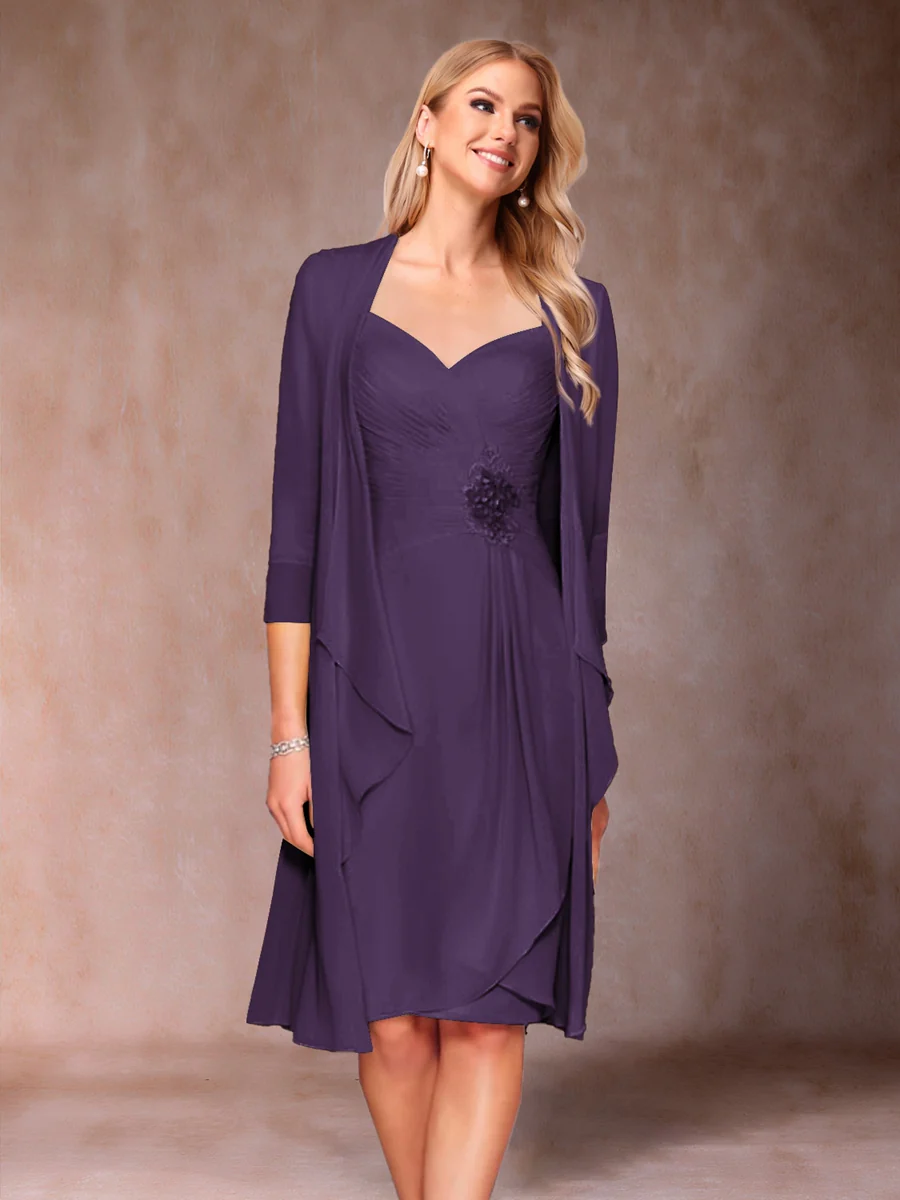 Sheath/Column V-Neck 3/4 Sleeves 2 Pieces Mother of the Bride Dresses with Ruched & Jacket - Image 25