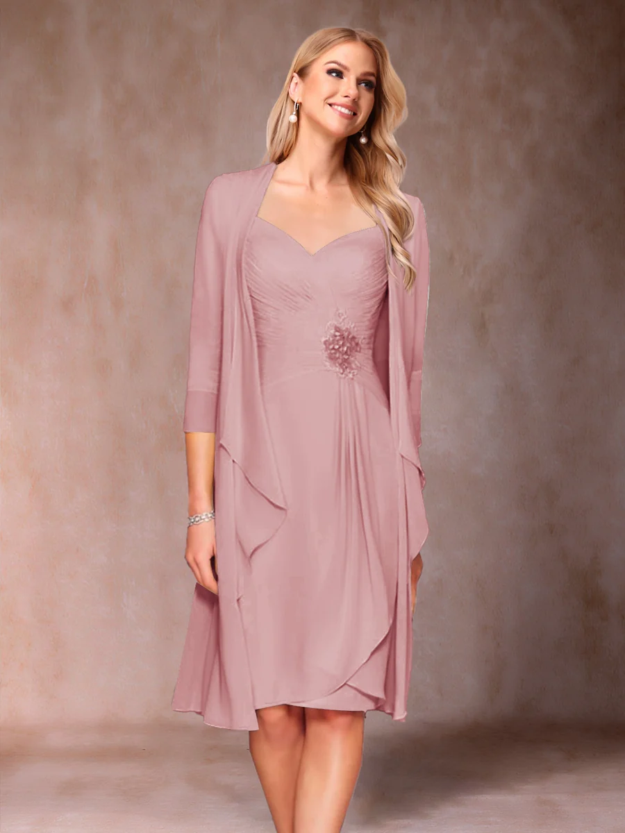 Sheath/Column V-Neck 3/4 Sleeves 2 Pieces Mother of the Bride Dresses with Ruched & Jacket - Image 39