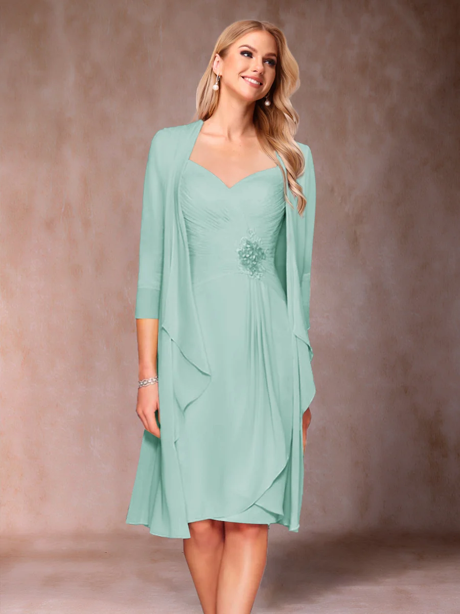 Sheath/Column V-Neck 3/4 Sleeves 2 Pieces Mother of the Bride Dresses with Ruched & Jacket - Image 41