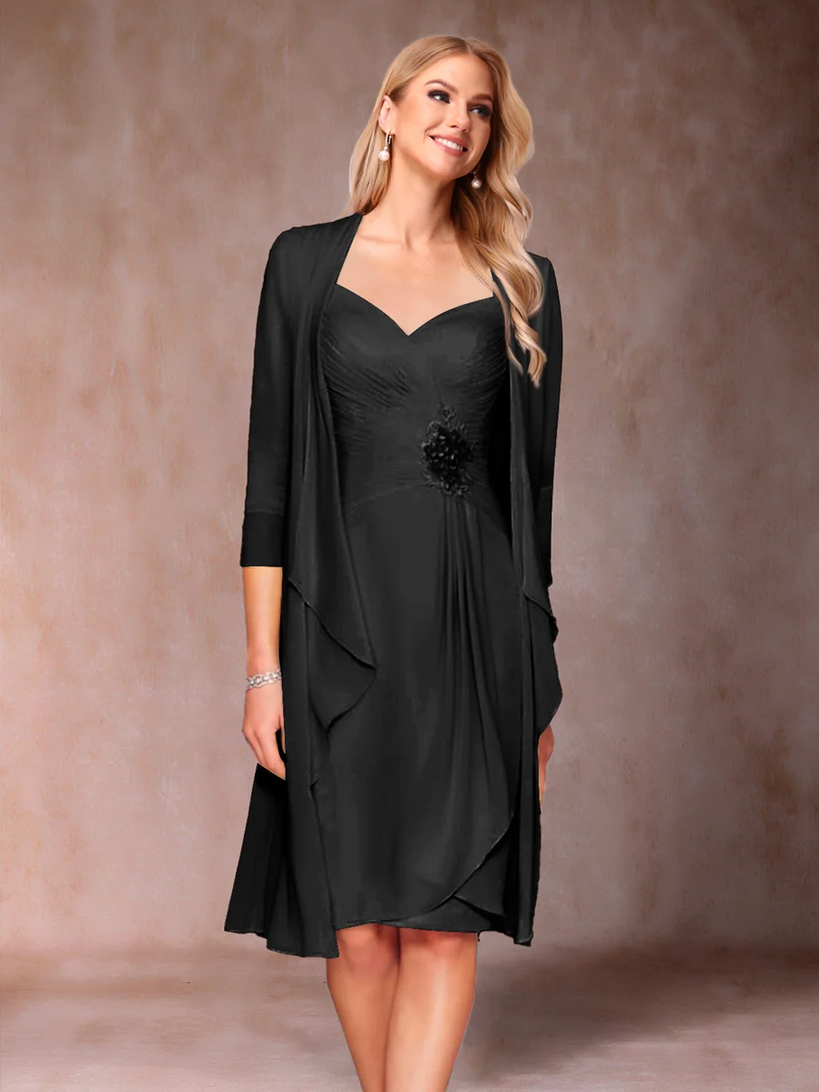 Sheath/Column V-Neck 3/4 Sleeves 2 Pieces Mother of the Bride Dresses with Ruched & Jacket - Image 5