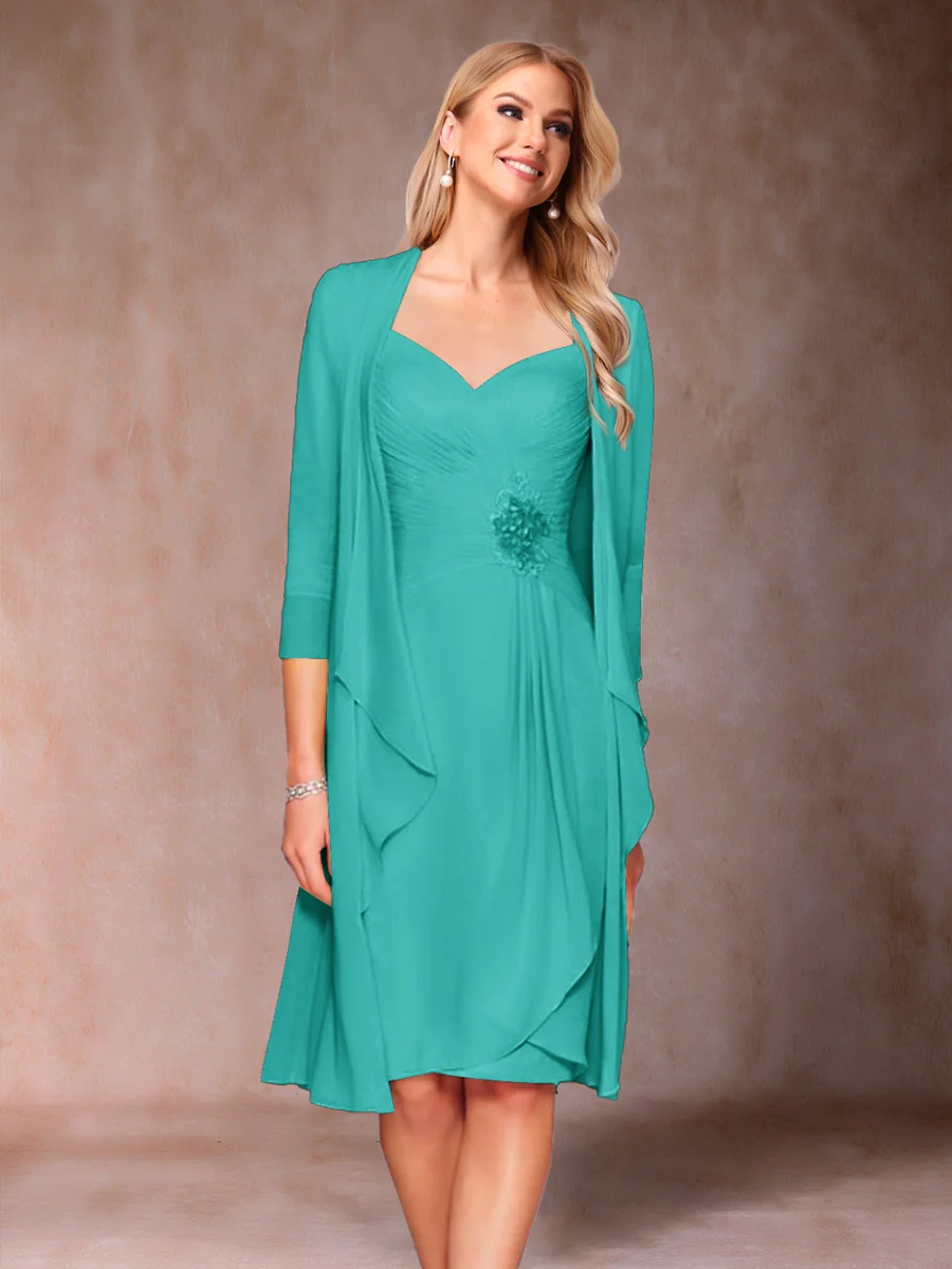Sheath/Column V-Neck 3/4 Sleeves 2 Pieces Mother of the Bride Dresses with Ruched & Jacket - Image 69