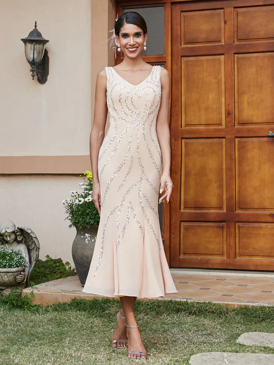 Sheath/Column V-Neck 3/4 Sleeves Long Evening Dresses with Sequins & Jacket - Image 9
