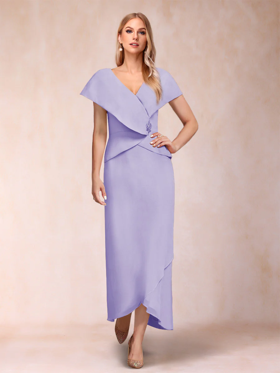 Sheath/Column V-Neck Asymmetrical Chiffon Mother of the Bride Dresses With Beading Sequins - Image 37