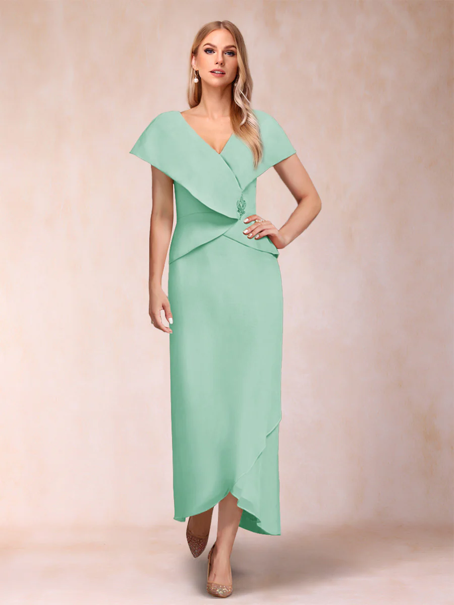 Sheath/Column V-Neck Asymmetrical Chiffon Mother of the Bride Dresses With Beading Sequins - Image 39