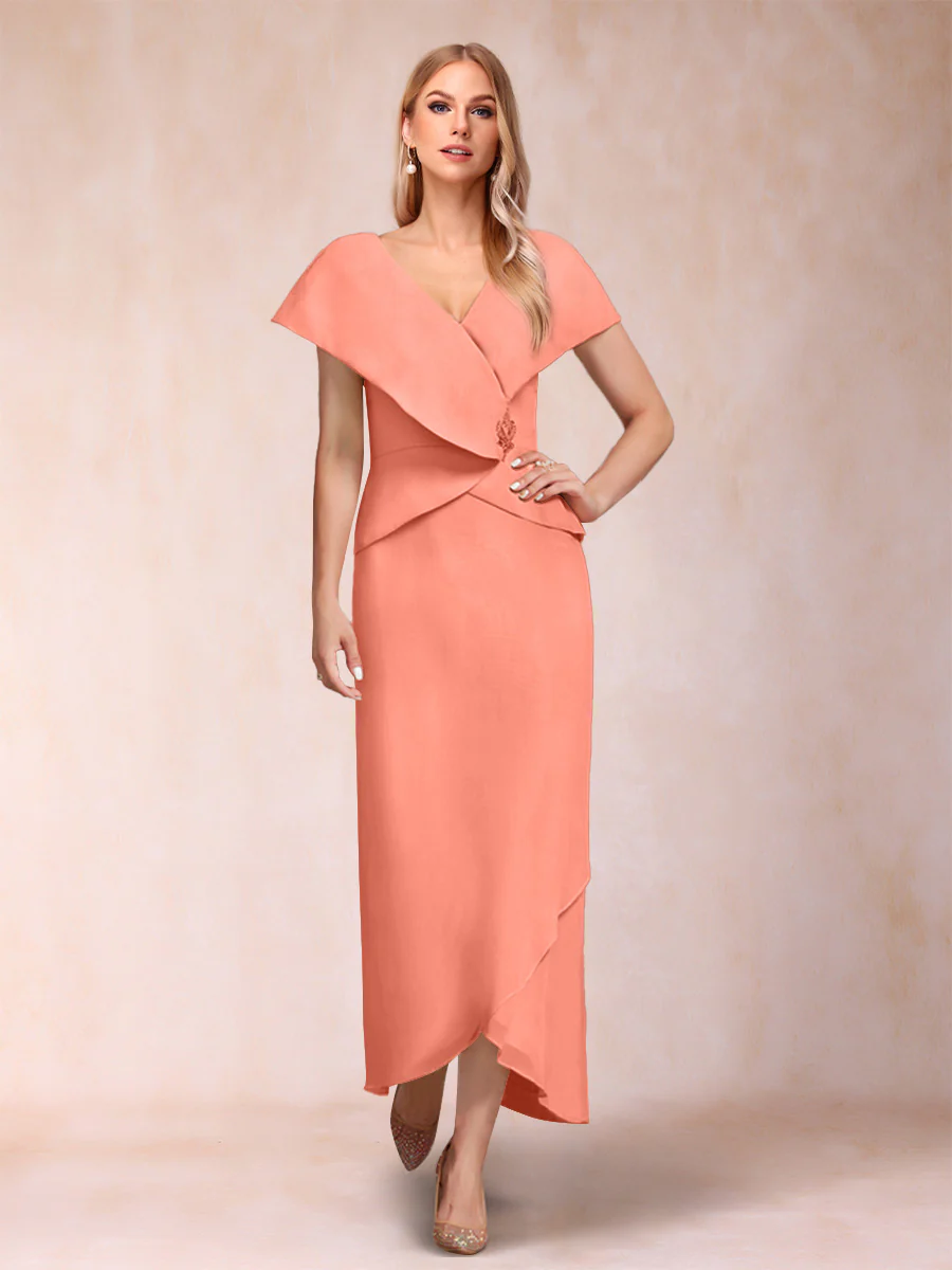 Sheath/Column V-Neck Asymmetrical Chiffon Mother of the Bride Dresses With Beading Sequins - Image 59