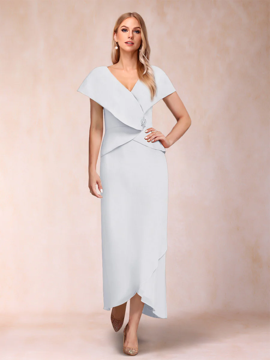 Sheath/Column V-Neck Asymmetrical Chiffon Mother of the Bride Dresses With Beading Sequins - Image 69