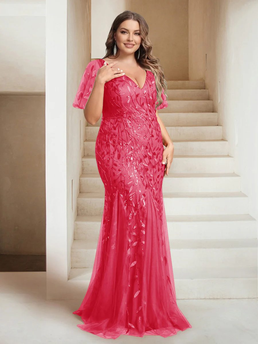 Sheath/Column V-Neck Floor-Length Appliques Long Evening Dress - Image 14