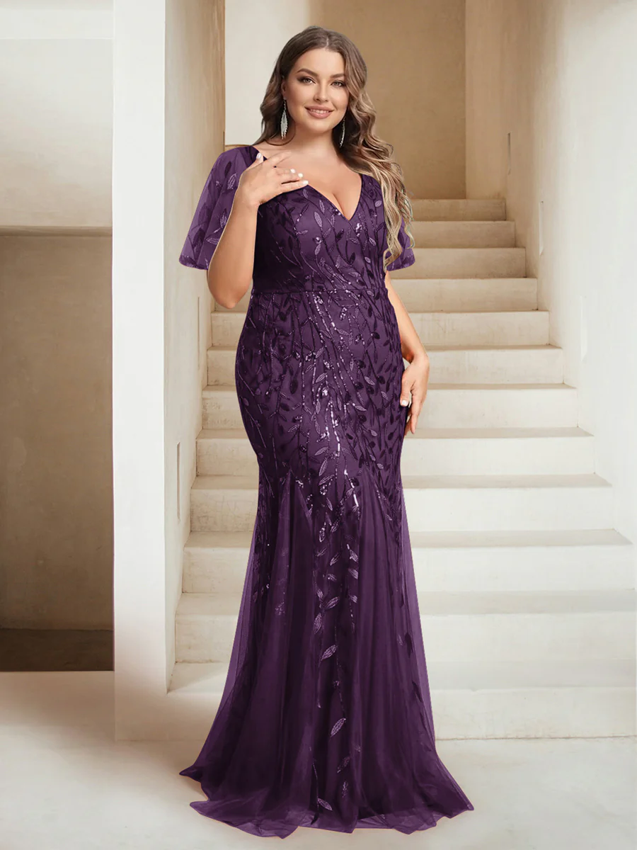 Sheath/Column V-Neck Floor-Length Appliques Long Evening Dress - Image 63