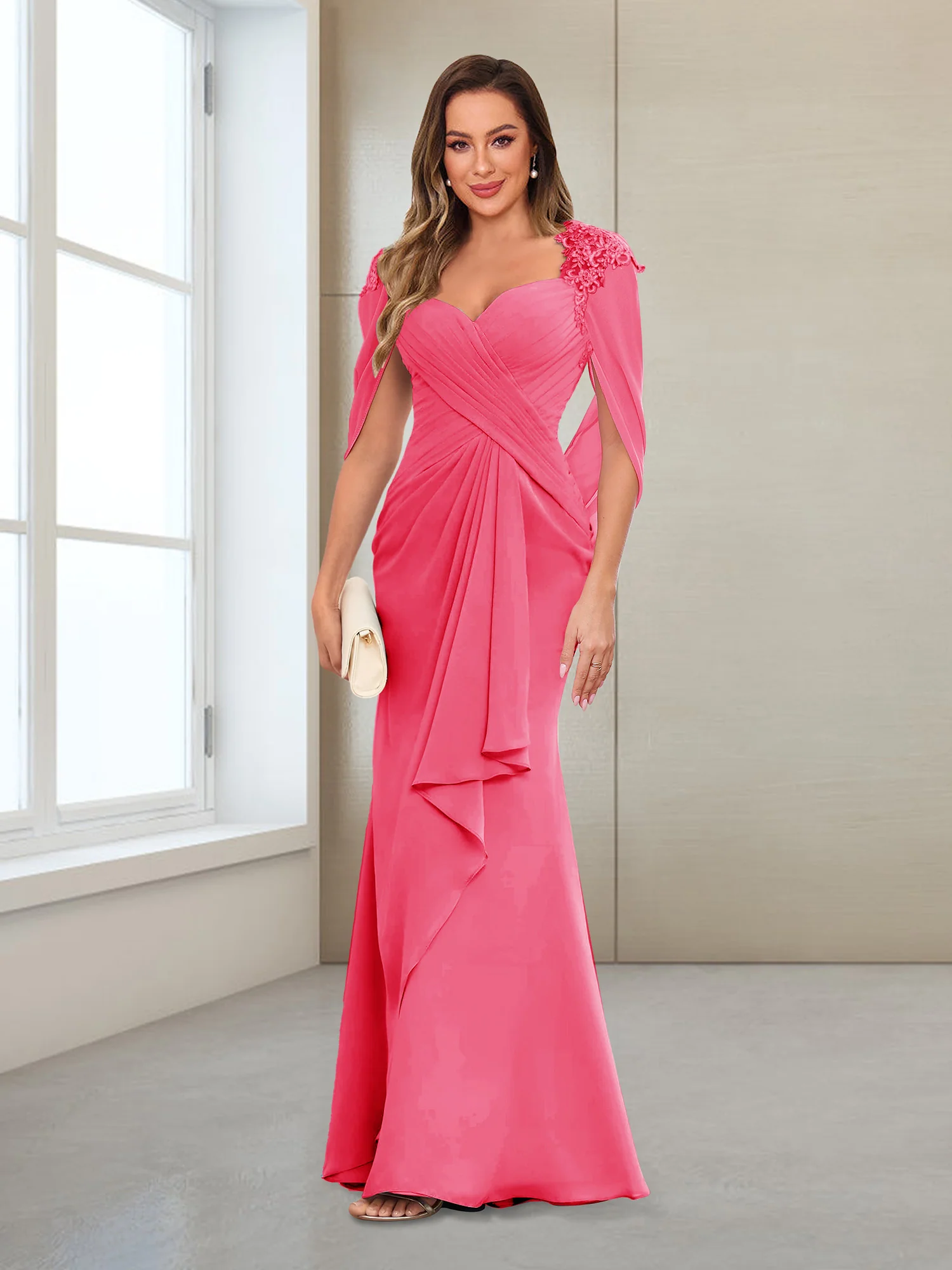 Sheath/Column V-Neck Floor-Length Chiffon Mother of the Bride Dresses with Appliques - Image 18