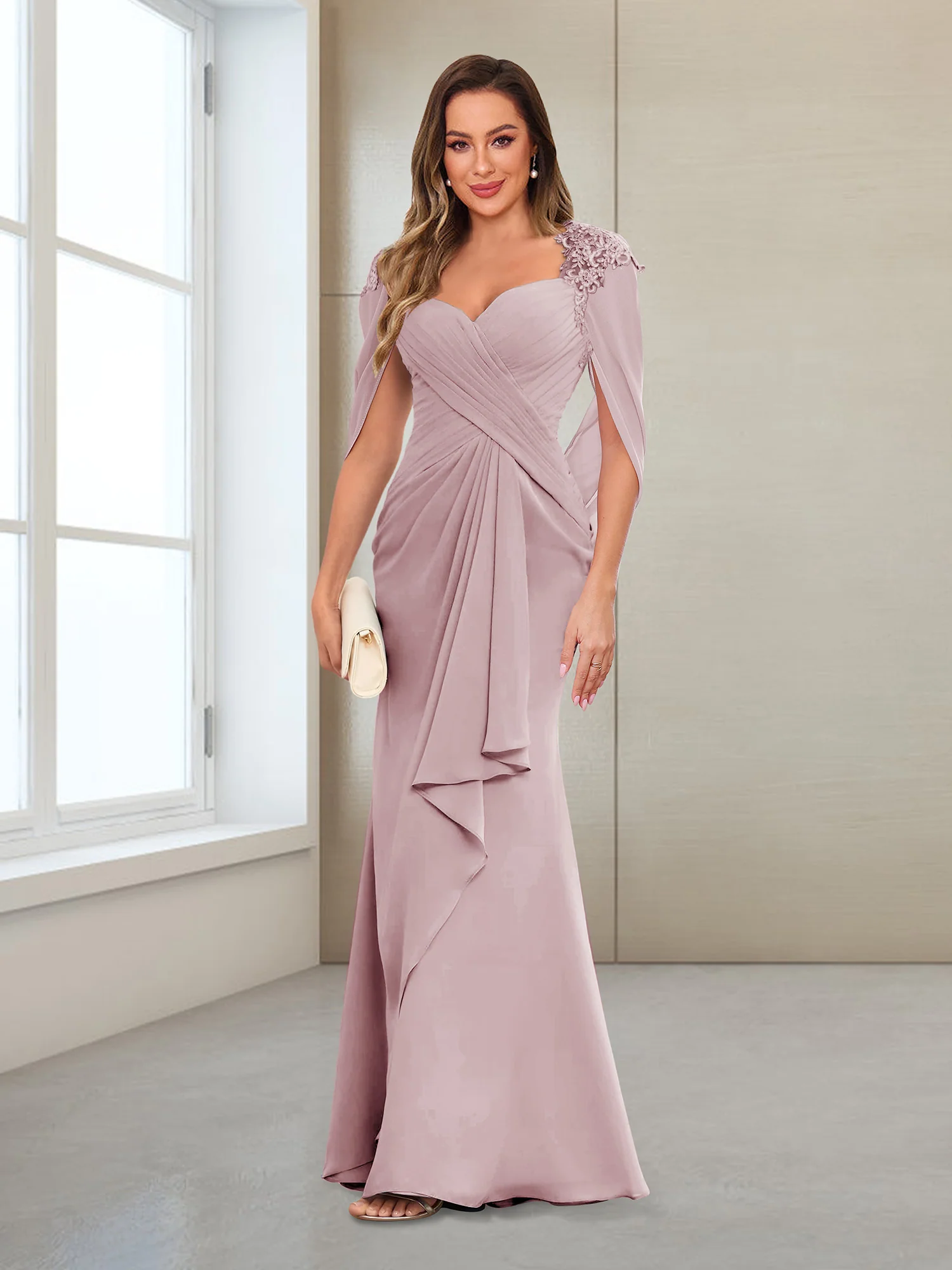 Sheath/Column V-Neck Floor-Length Chiffon Mother of the Bride Dresses with Appliques - Image 24