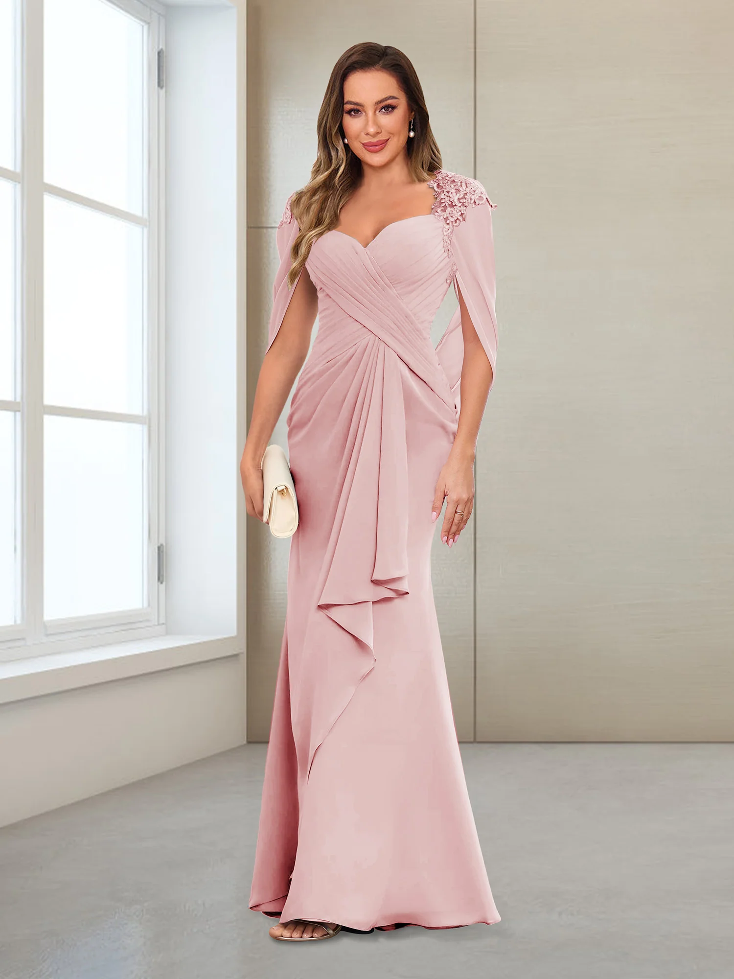 Sheath/Column V-Neck Floor-Length Chiffon Mother of the Bride Dresses with Appliques - Image 3
