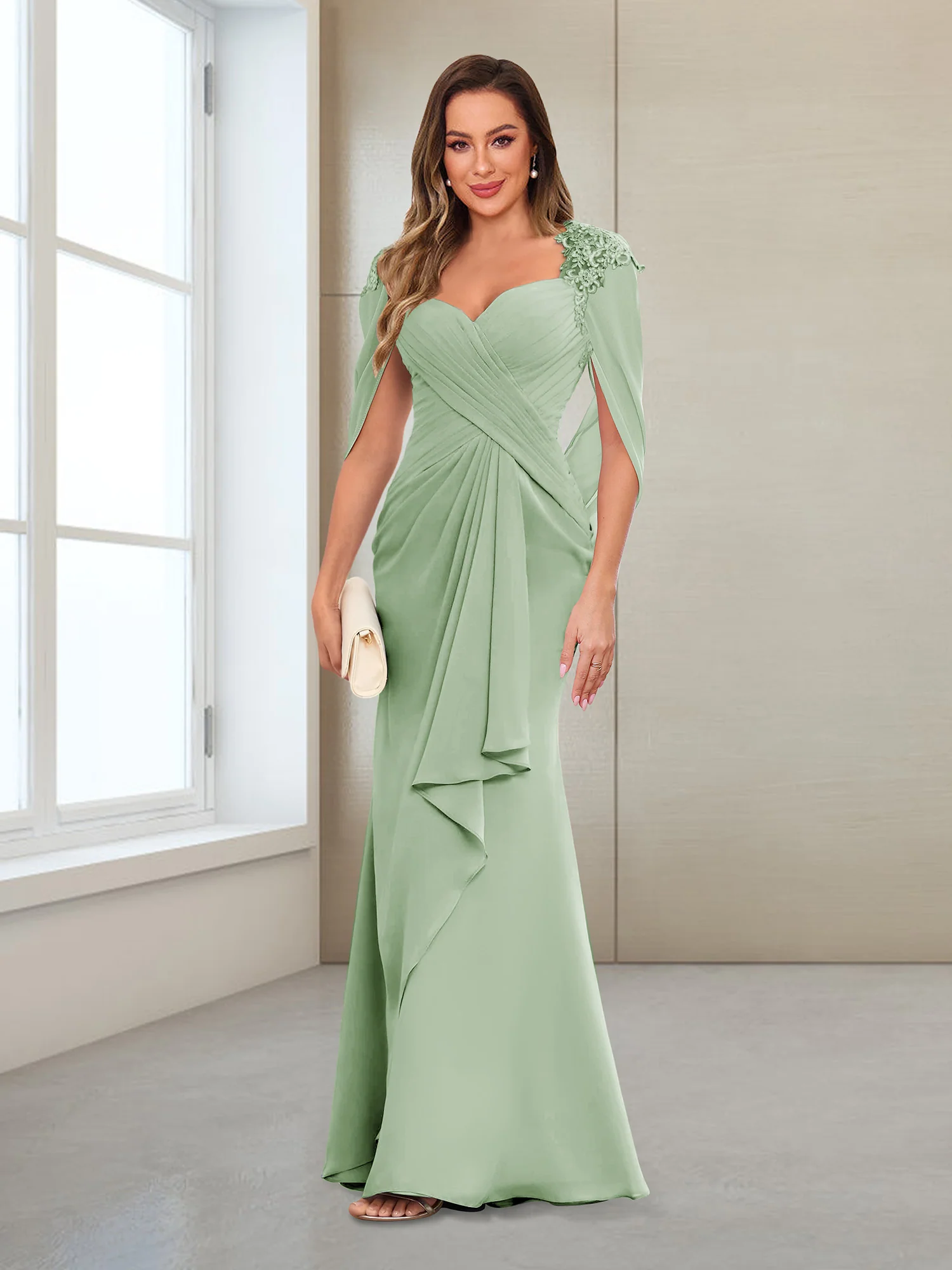 Sheath/Column V-Neck Floor-Length Chiffon Mother of the Bride Dresses with Appliques - Image 40
