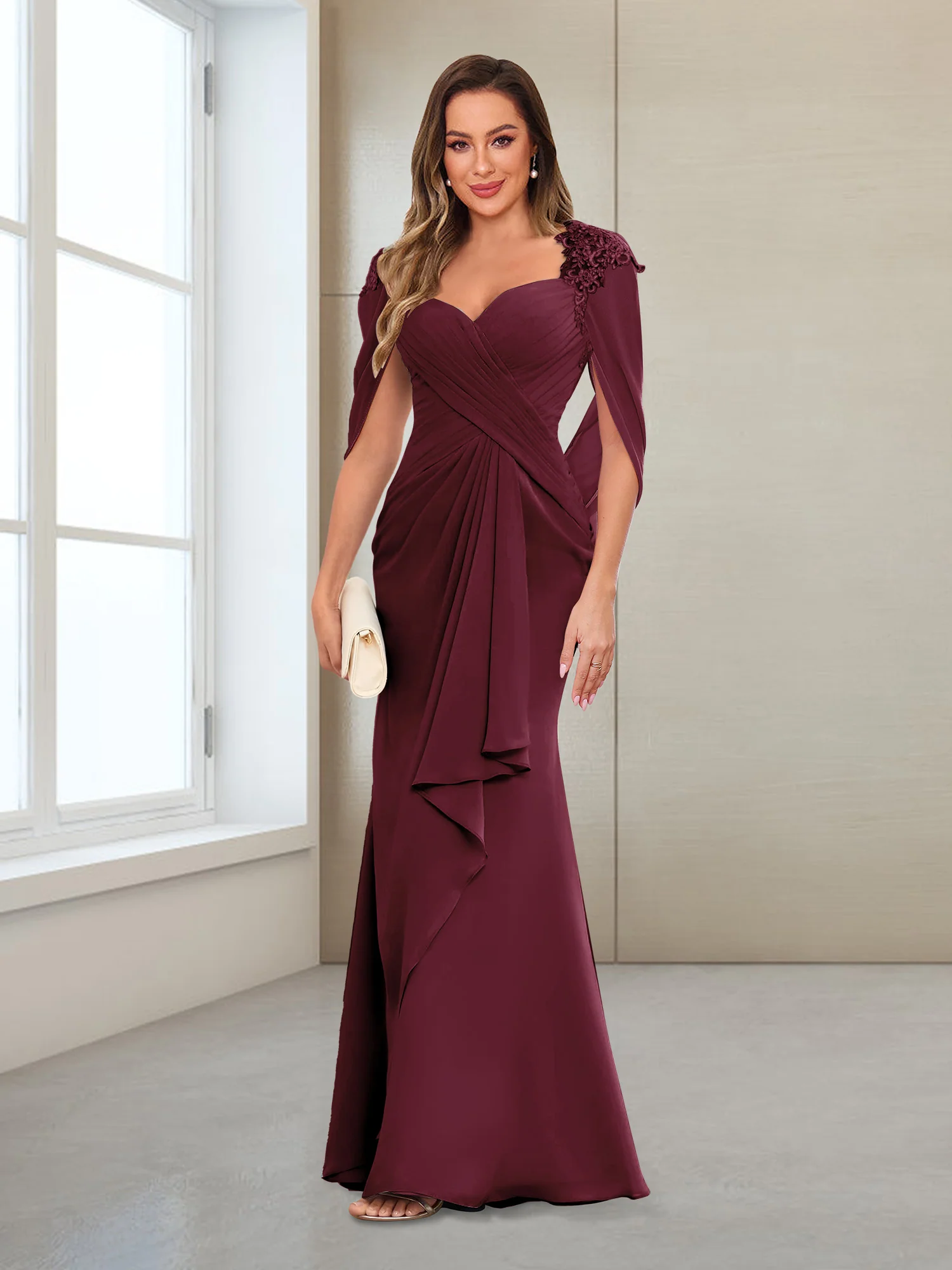 Sheath/Column V-Neck Floor-Length Chiffon Mother of the Bride Dresses with Appliques - Image 7