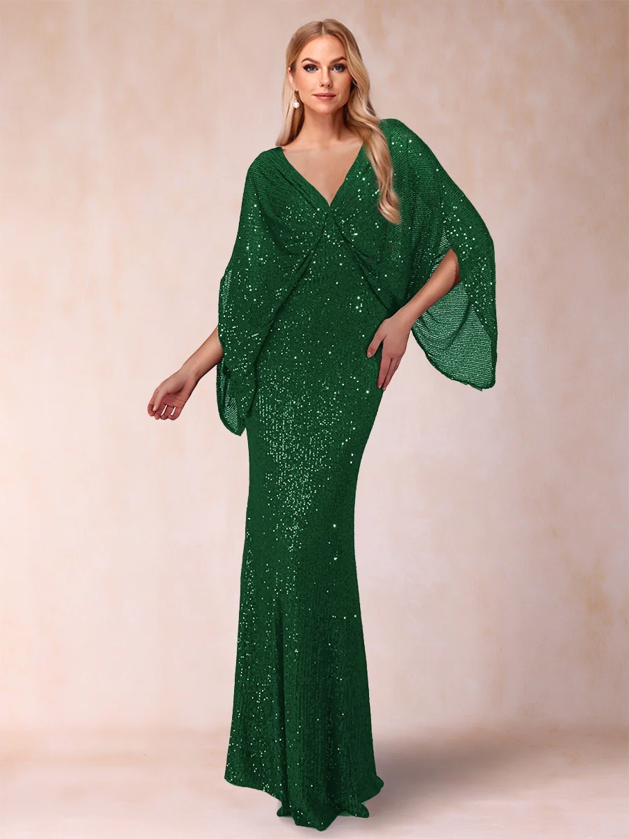 Sheath/Column V-Neck Floor-Length Ruched Mother of the Bride Dresses - Image 11