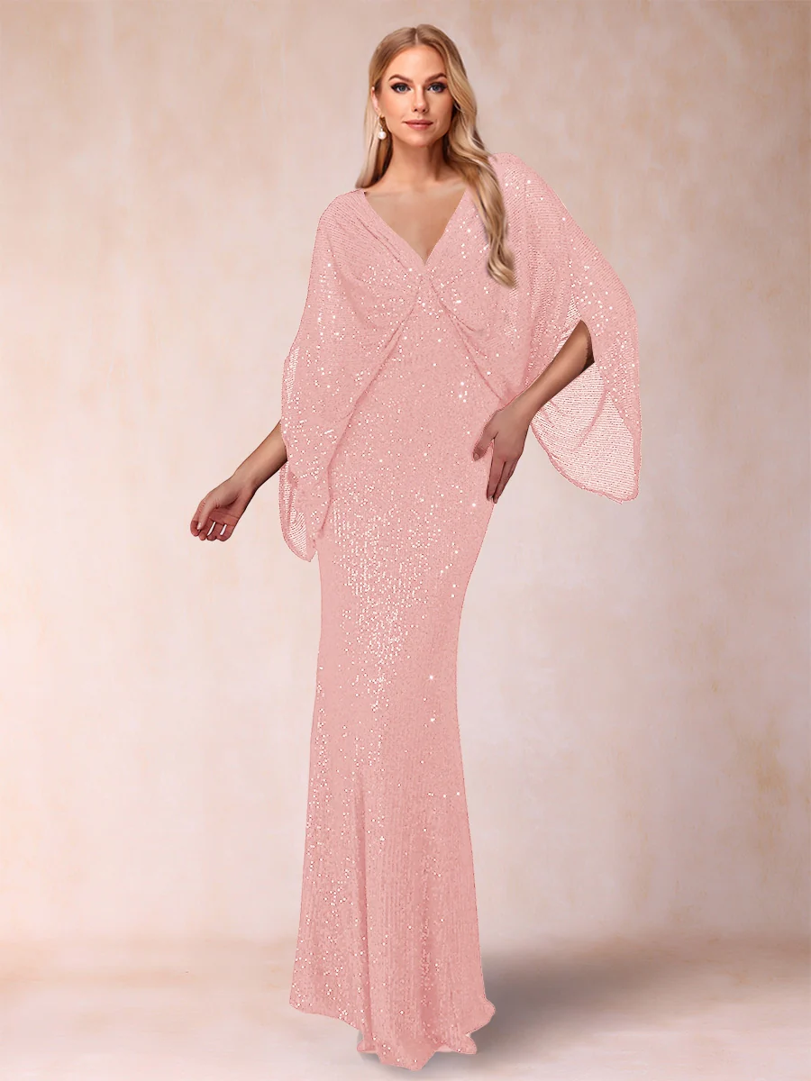 Sheath/Column V-Neck Floor-Length Ruched Mother of the Bride Dresses - Image 12