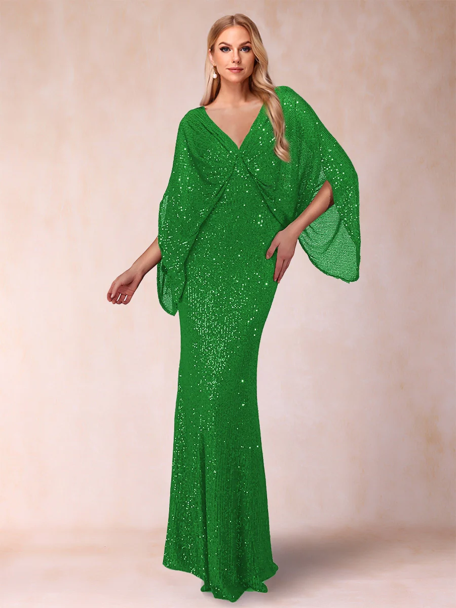 Sheath/Column V-Neck Floor-Length Ruched Mother of the Bride Dresses - Image 13