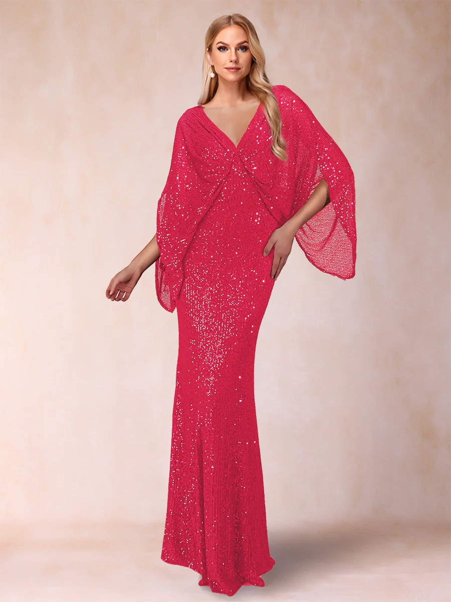 Sheath/Column V-Neck Floor-Length Ruched Mother of the Bride Dresses - Image 15