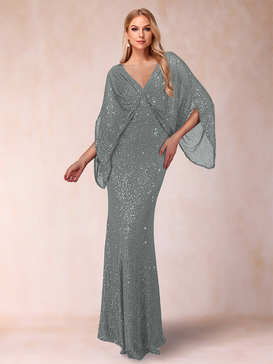 Sheath/Column V-Neck Floor-Length Ruched Mother of the Bride Dresses - Image 17