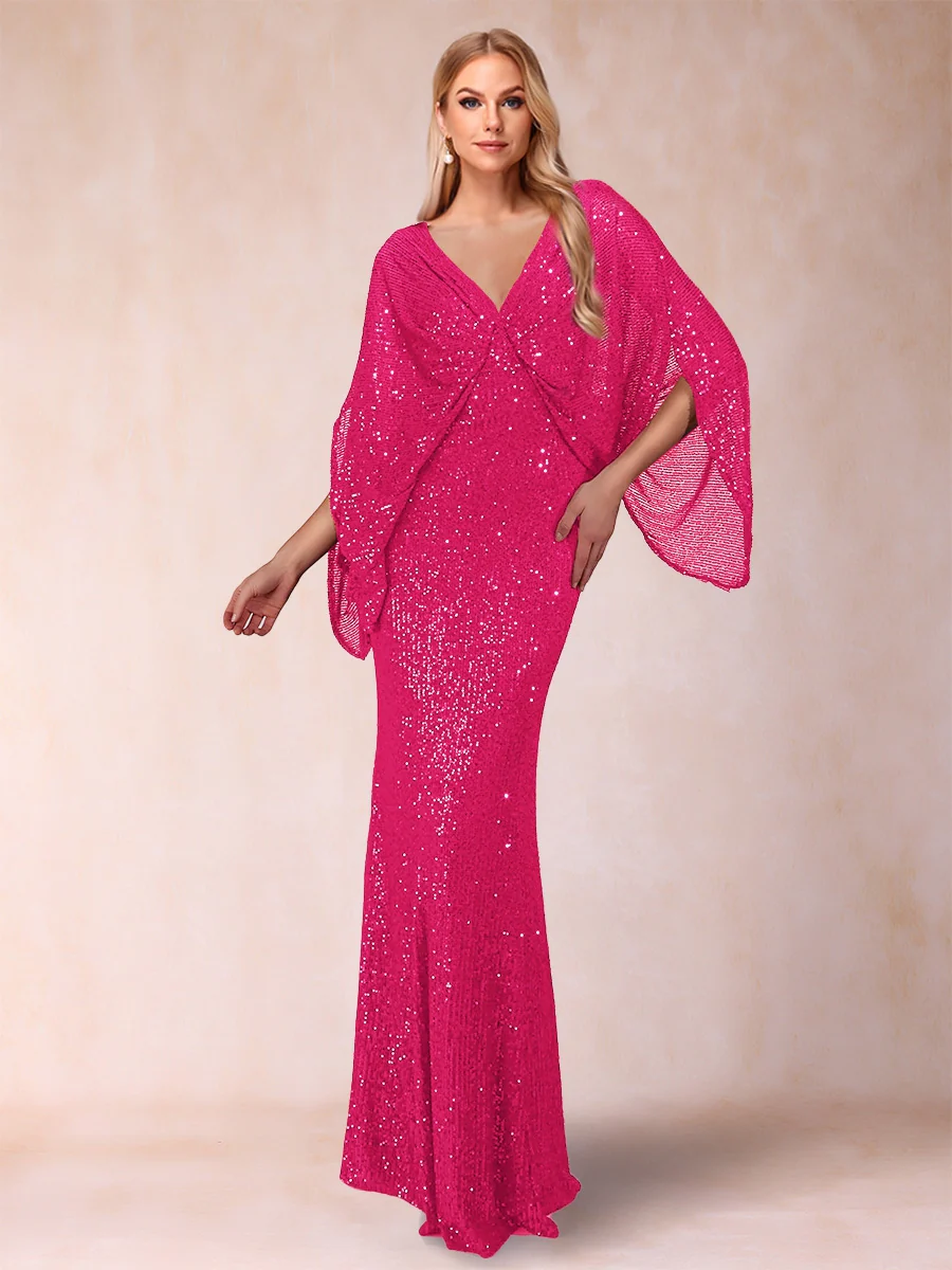 Sheath/Column V-Neck Floor-Length Ruched Mother of the Bride Dresses - Image 18
