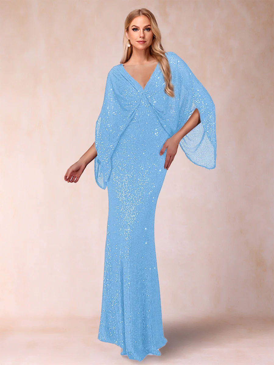 Sheath/Column V-Neck Floor-Length Ruched Mother of the Bride Dresses - Image 20
