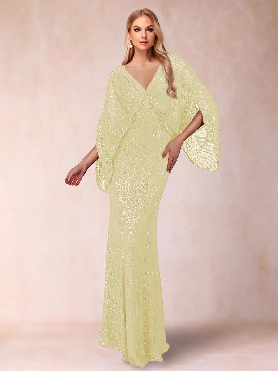 Sheath/Column V-Neck Floor-Length Ruched Mother of the Bride Dresses - Image 21