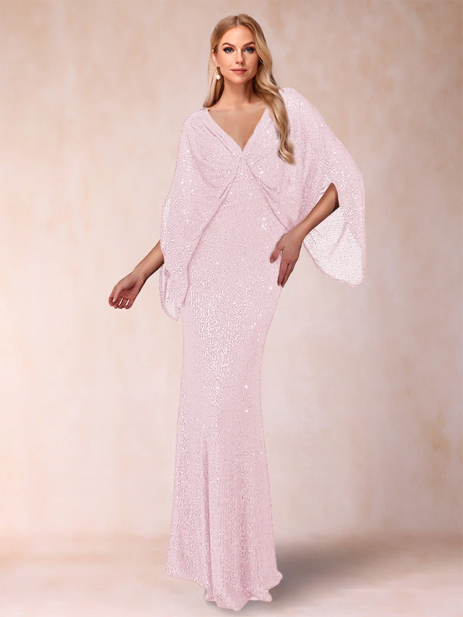 Sheath/Column V-Neck Floor-Length Ruched Mother of the Bride Dresses - Image 22