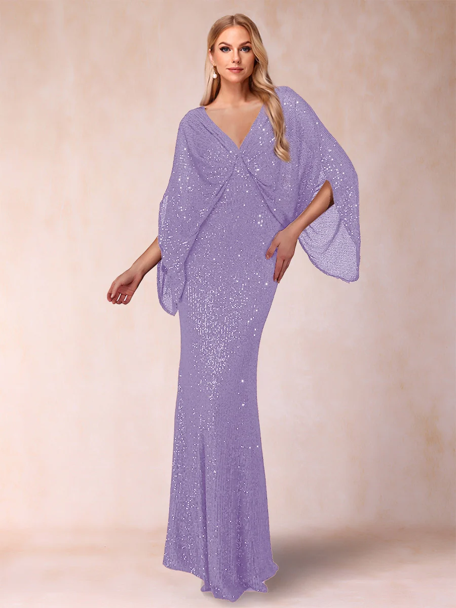 Sheath/Column V-Neck Floor-Length Ruched Mother of the Bride Dresses - Image 23