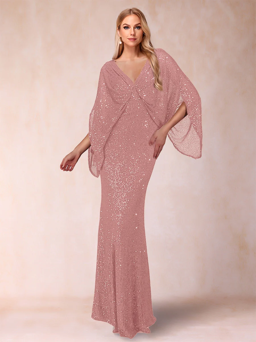 Sheath/Column V-Neck Floor-Length Ruched Mother of the Bride Dresses - Image 25