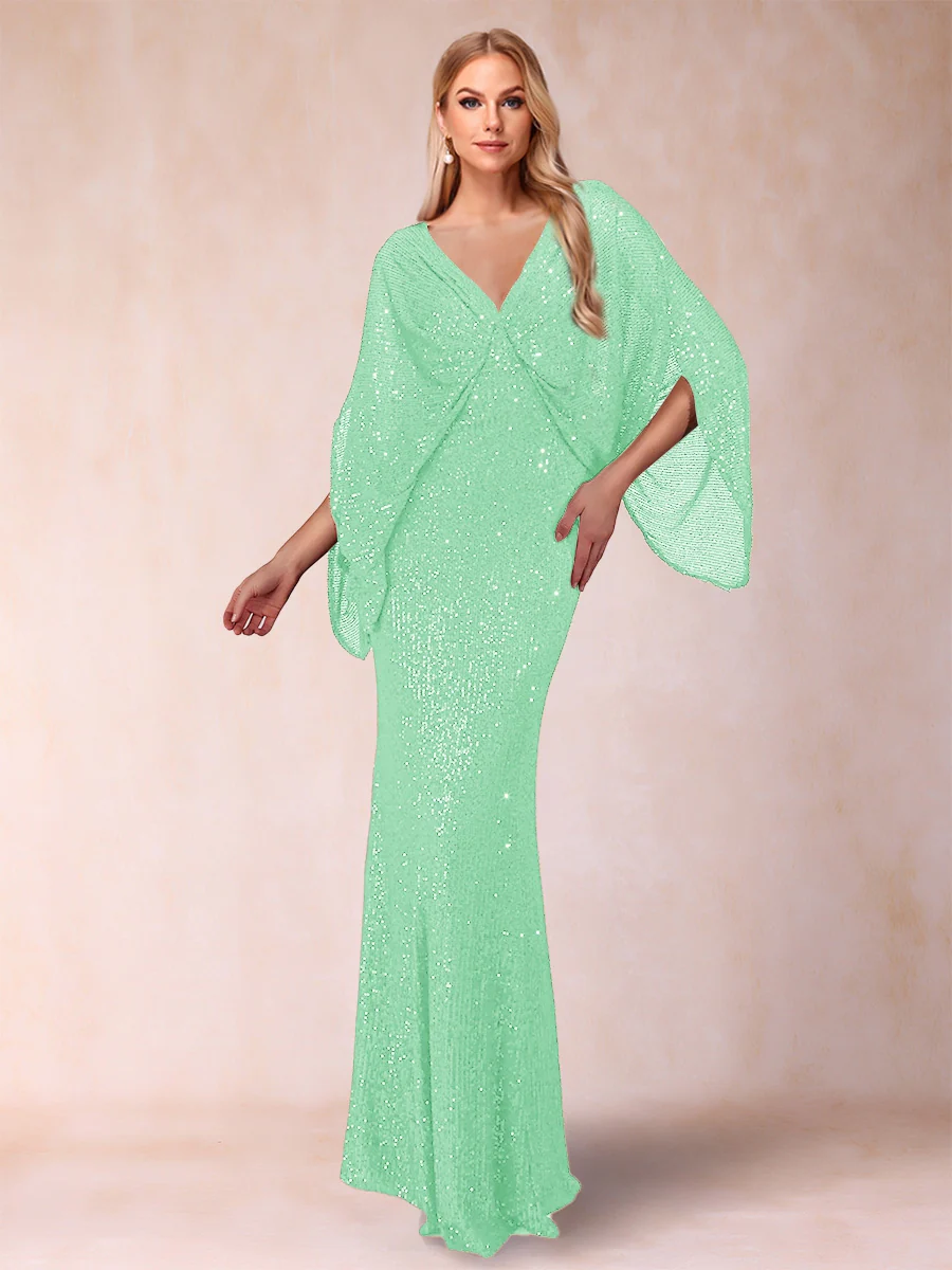 Sheath/Column V-Neck Floor-Length Ruched Mother of the Bride Dresses - Image 26