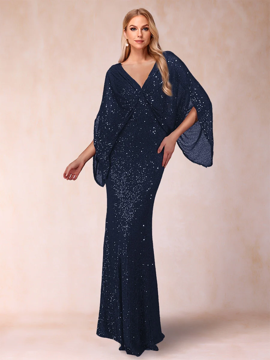 Sheath/Column V-Neck Floor-Length Ruched Mother of the Bride Dresses - Image 27