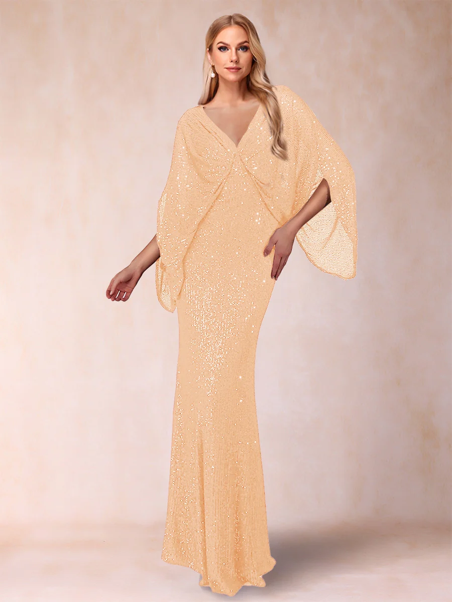 Sheath/Column V-Neck Floor-Length Ruched Mother of the Bride Dresses - Image 29